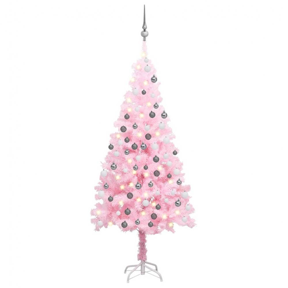 Sapin De No L Artificiel Avec Led Et Boules Rose Cm Pvc